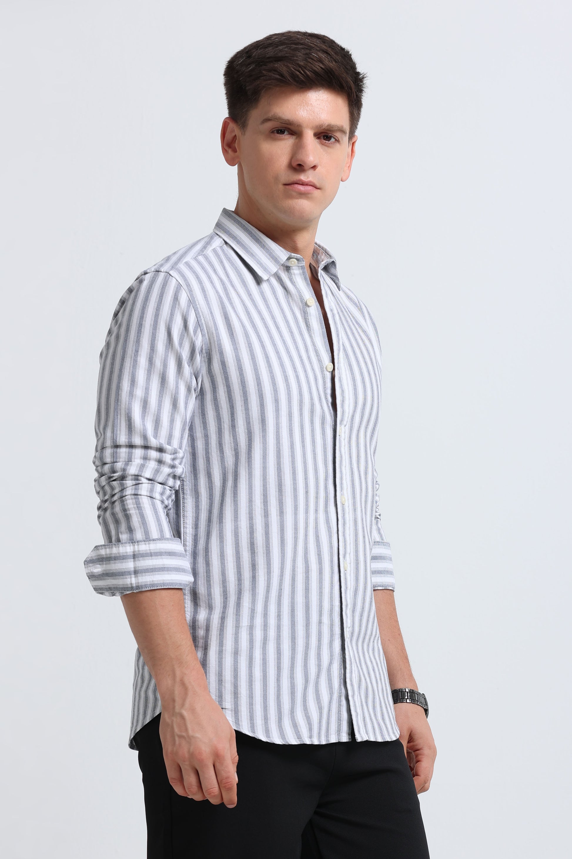 Classic Striped Oxford Cotton Shirt Black White