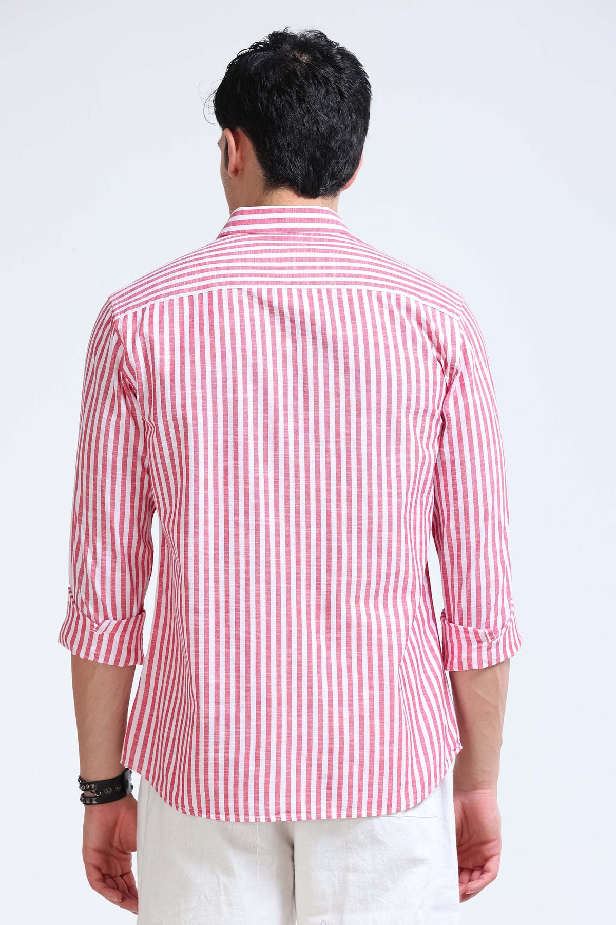 Red White Pinstripe Shirt - Slim Fit
