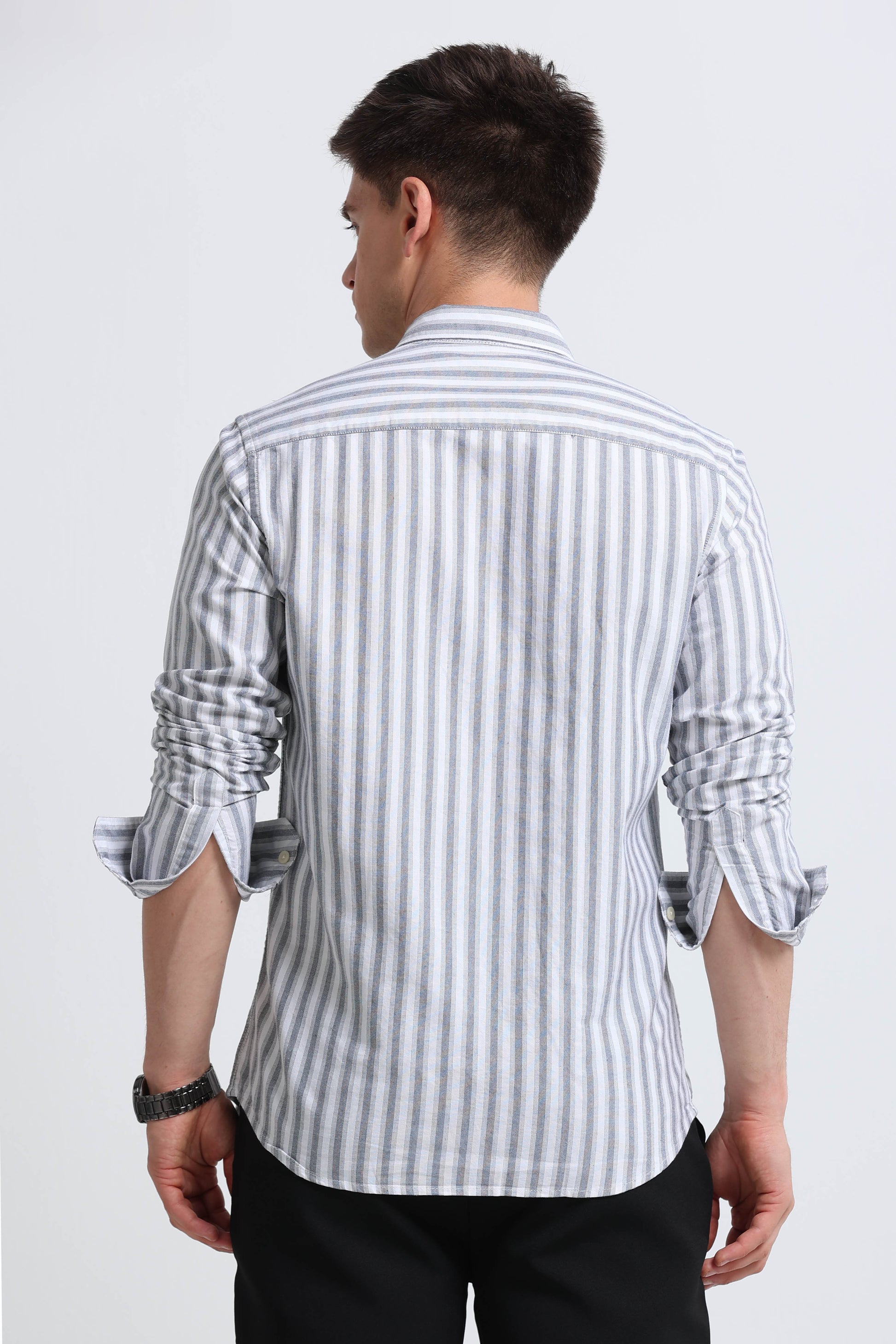 Classic Striped Oxford Cotton Shirt Black White