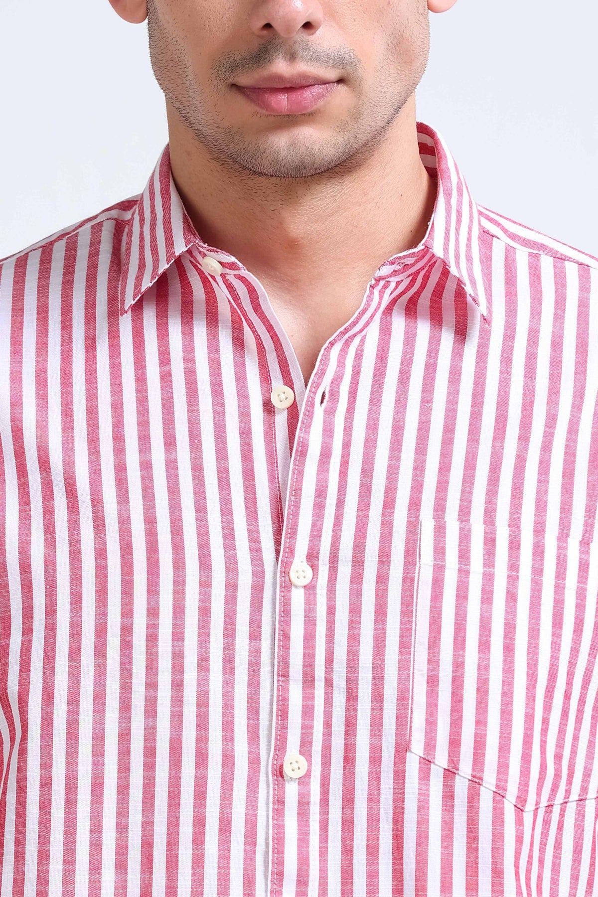 Red White Pinstripe Shirt - Slim Fit