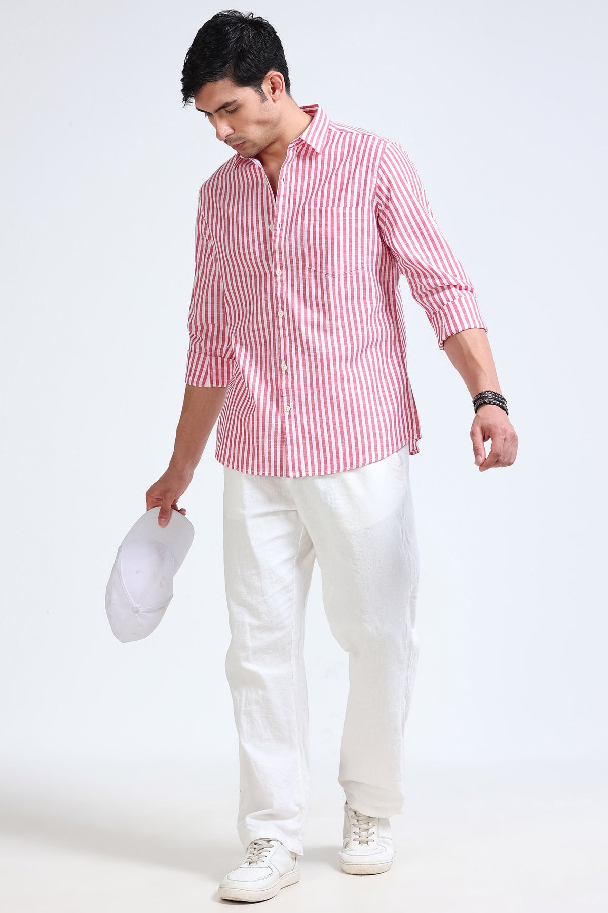 Red White Pinstripe Shirt - Slim Fit