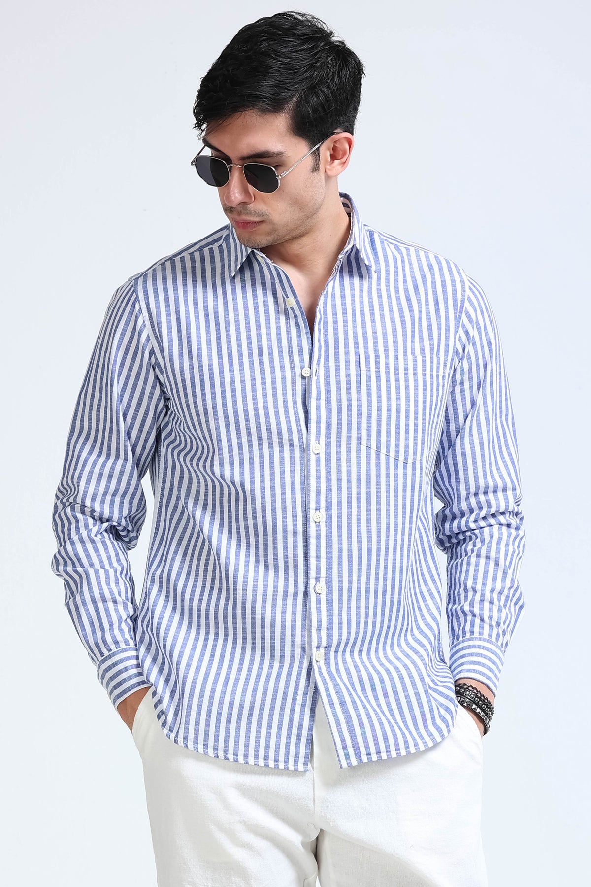 Blue White Pinstripe Shirt - Slim Fit