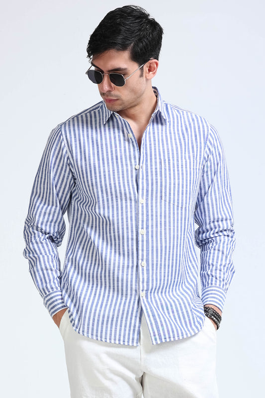 Blue White Pinstripe Shirt - Slim Fit