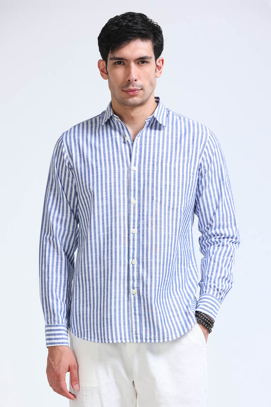 Blue White Pinstripe Shirt - Slim Fit