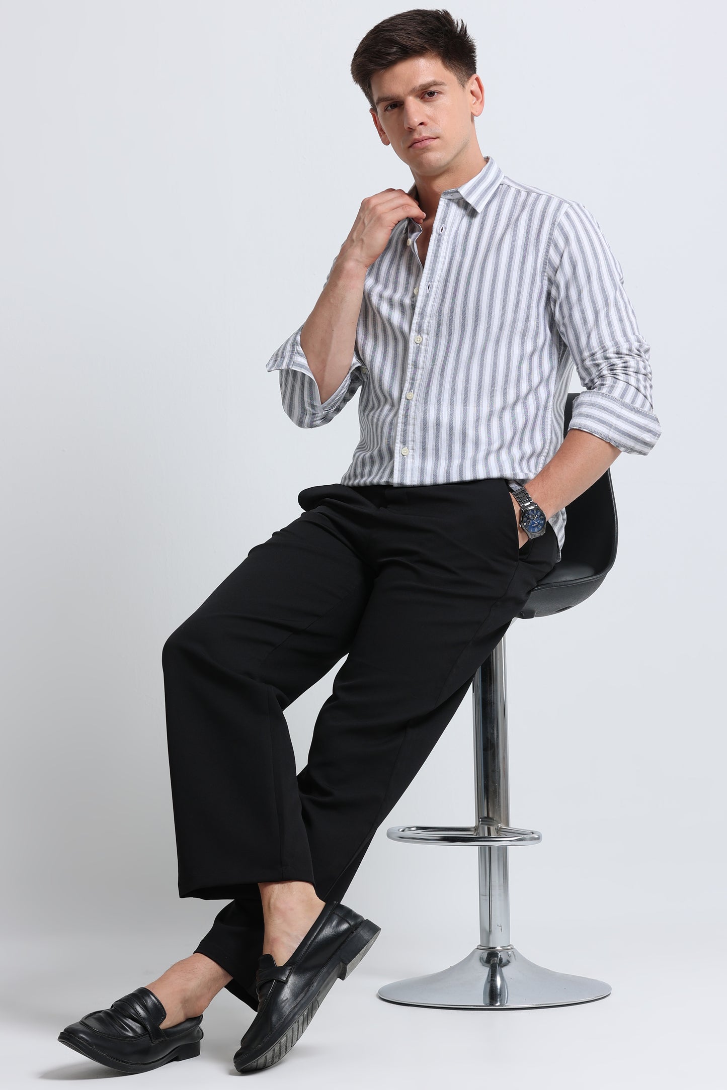 Classic Striped Oxford Cotton Shirt Black White