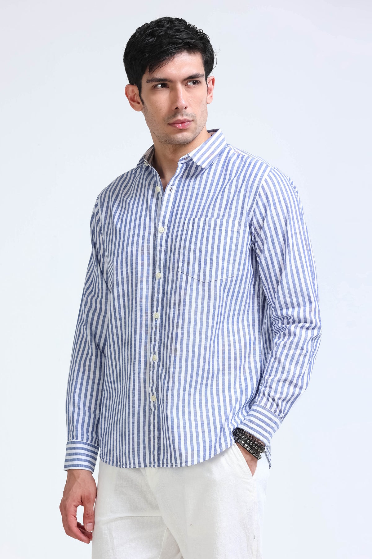 Blue White Pinstripe Shirt - Slim Fit