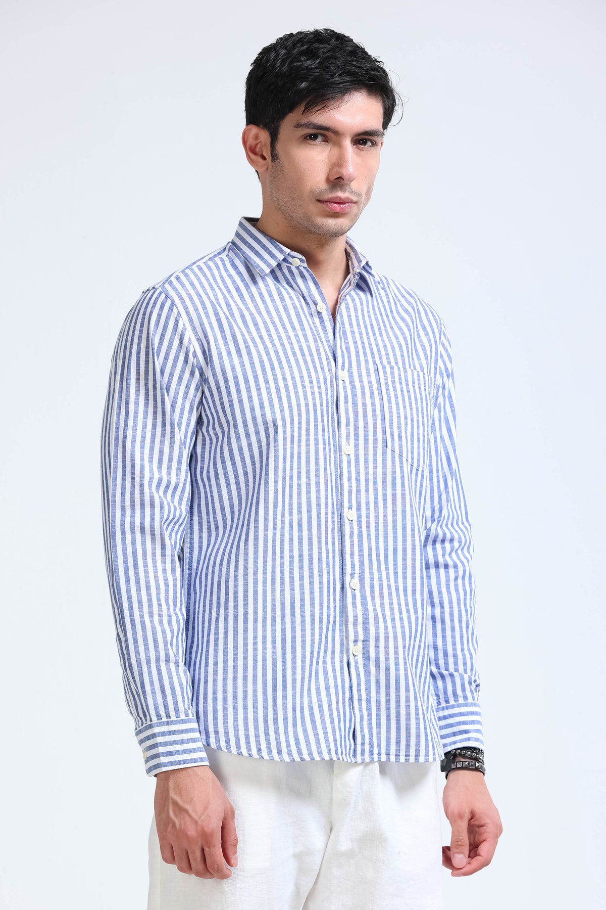 Blue White Pinstripe Shirt - Slim Fit