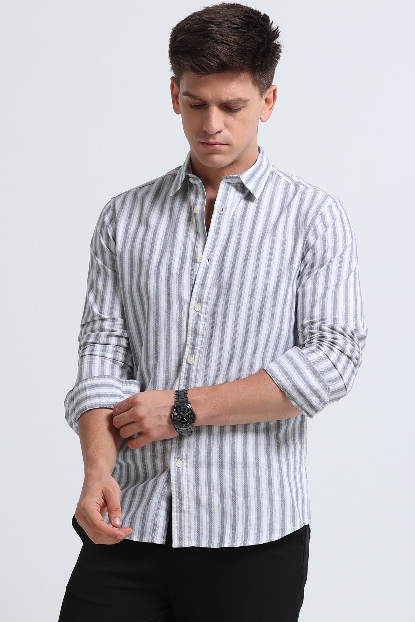 Classic Striped Oxford Cotton Shirt Black White