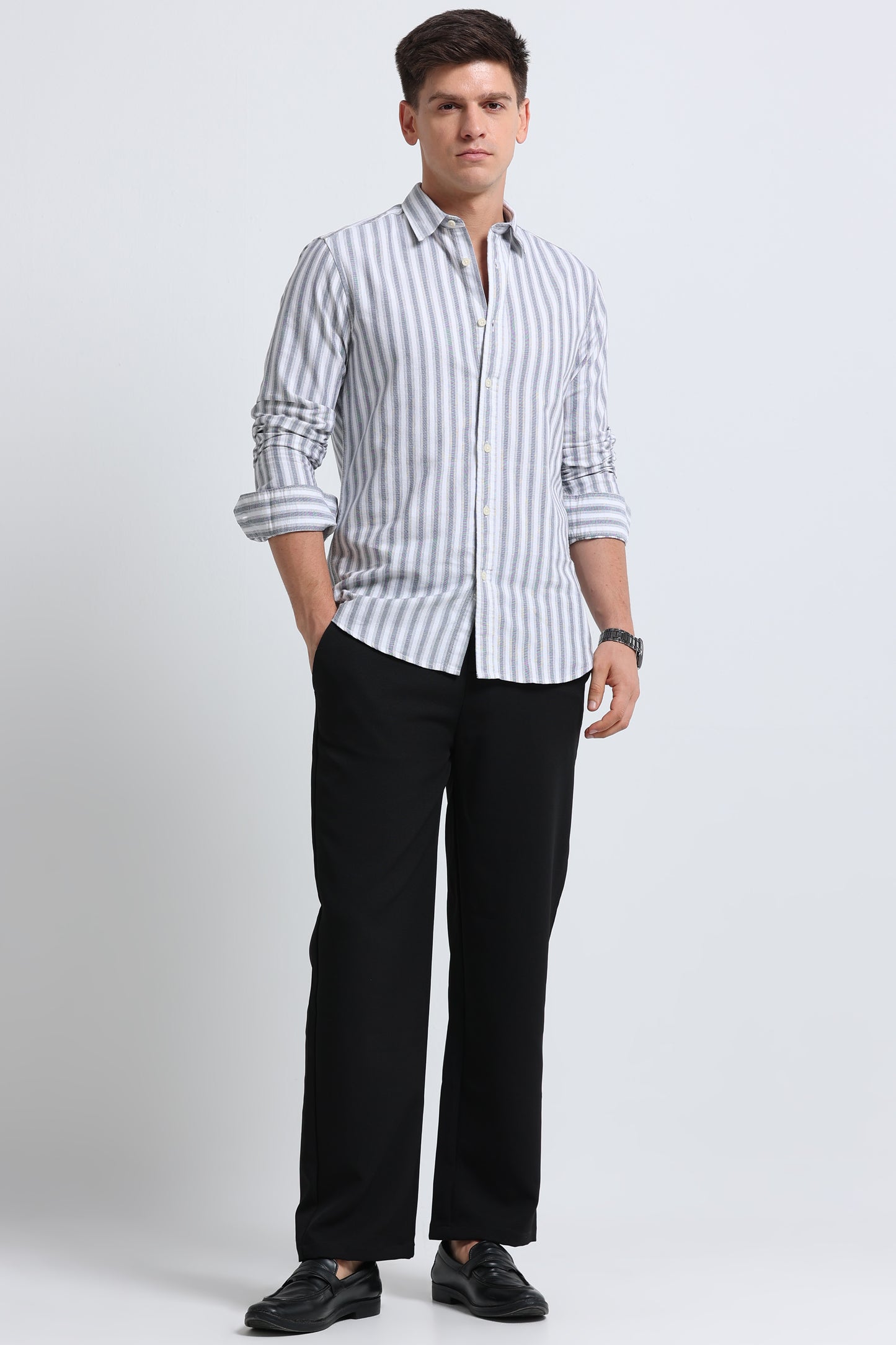 Classic Striped Oxford Cotton Shirt Black White