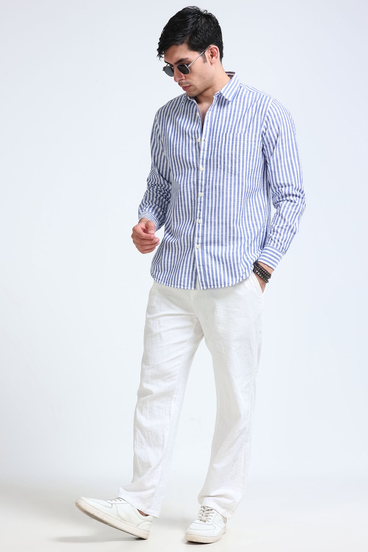 Blue White Pinstripe Shirt - Slim Fit