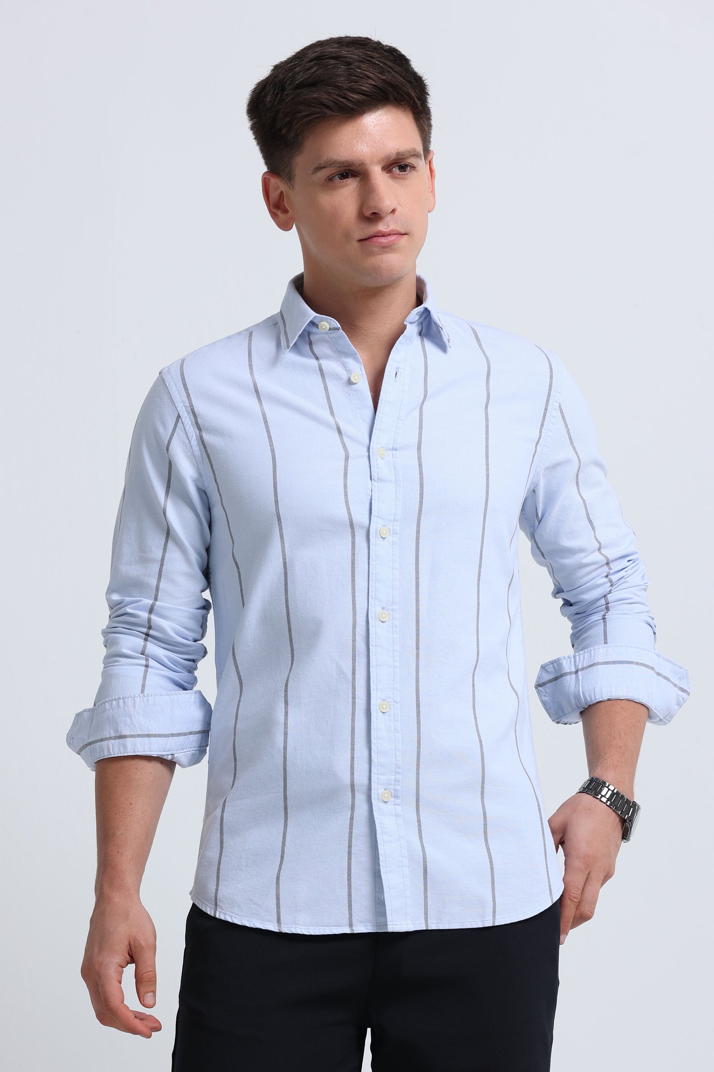 Classic Striped Oxford Cotton Shirt Sky Blue