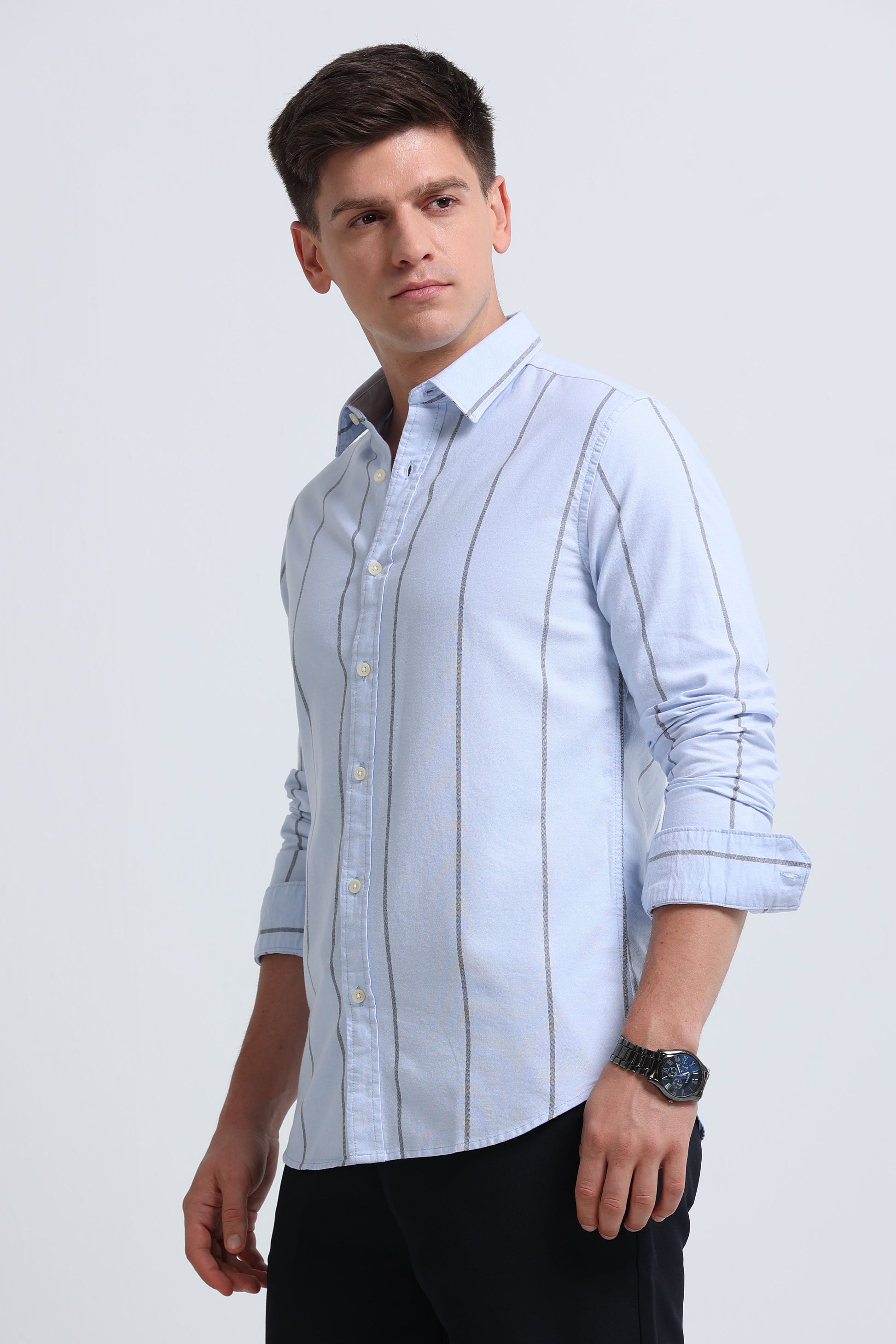 Classic Striped Oxford Cotton Shirt Sky Blue