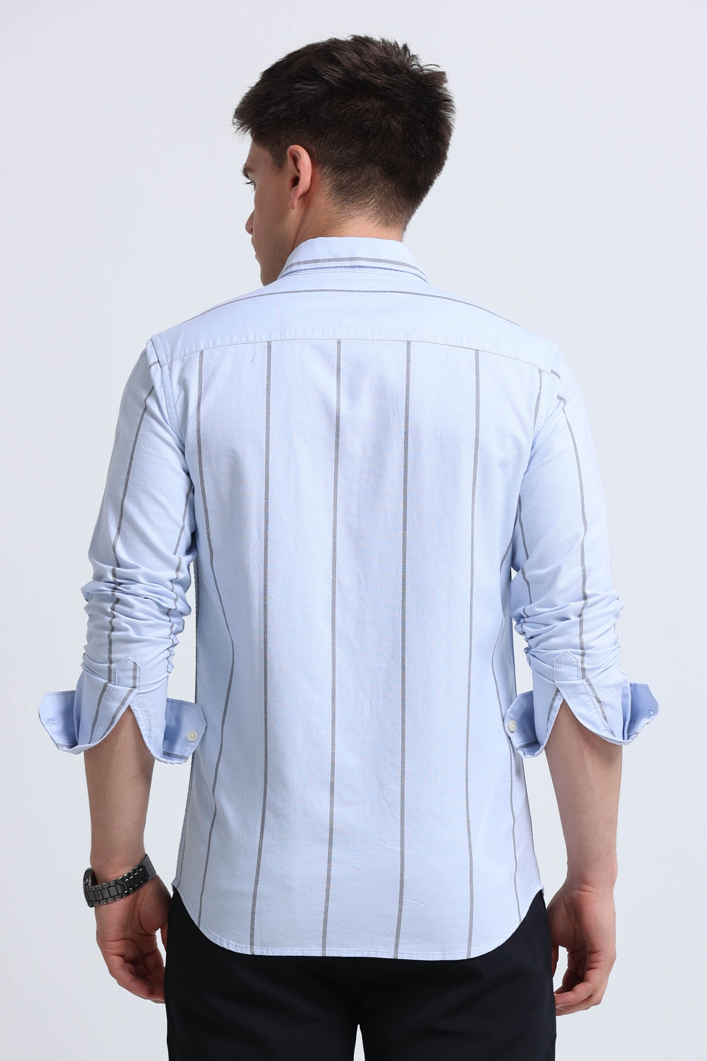 Classic Striped Oxford Cotton Shirt Sky Blue