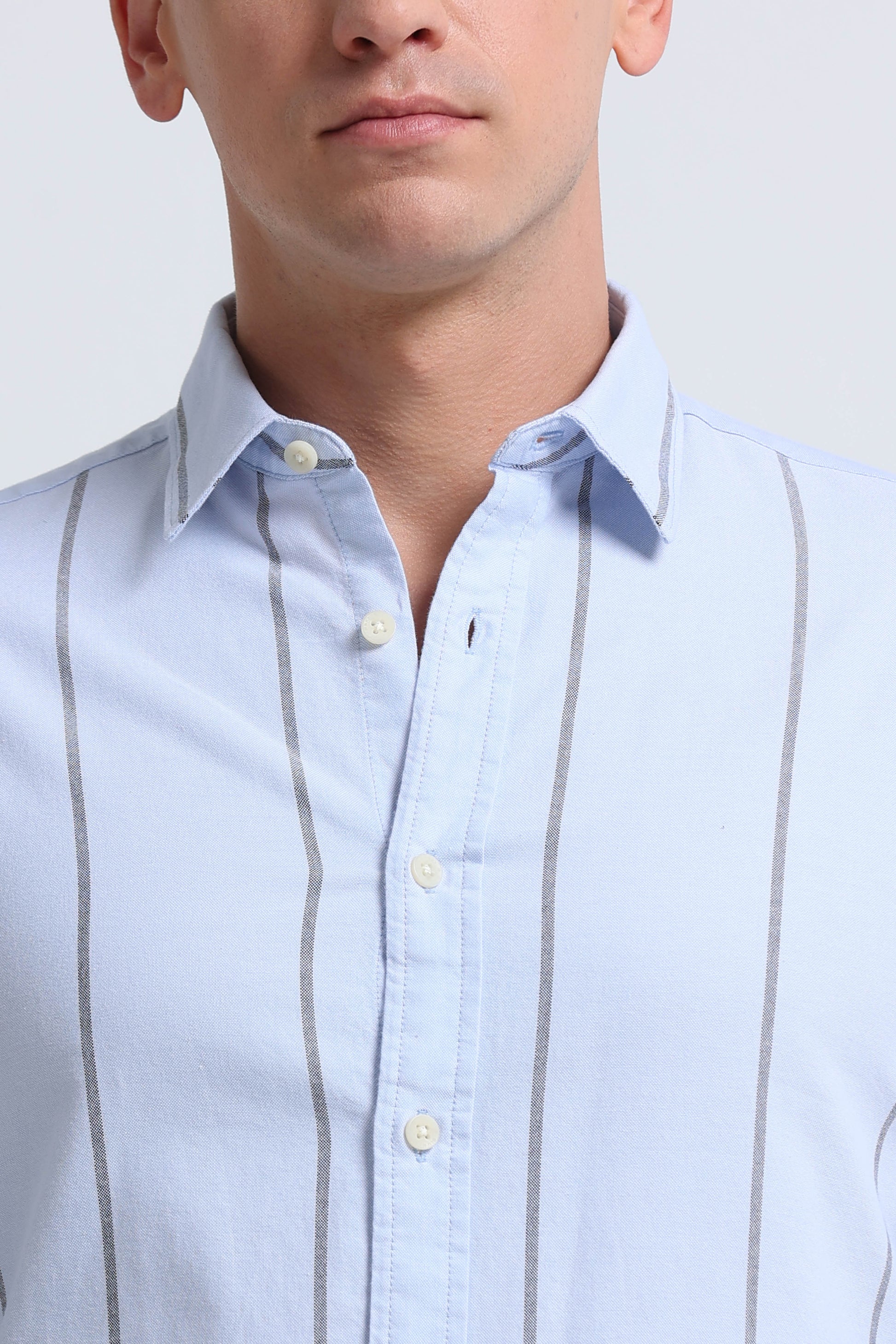 Classic Striped Oxford Cotton Shirt Sky Blue
