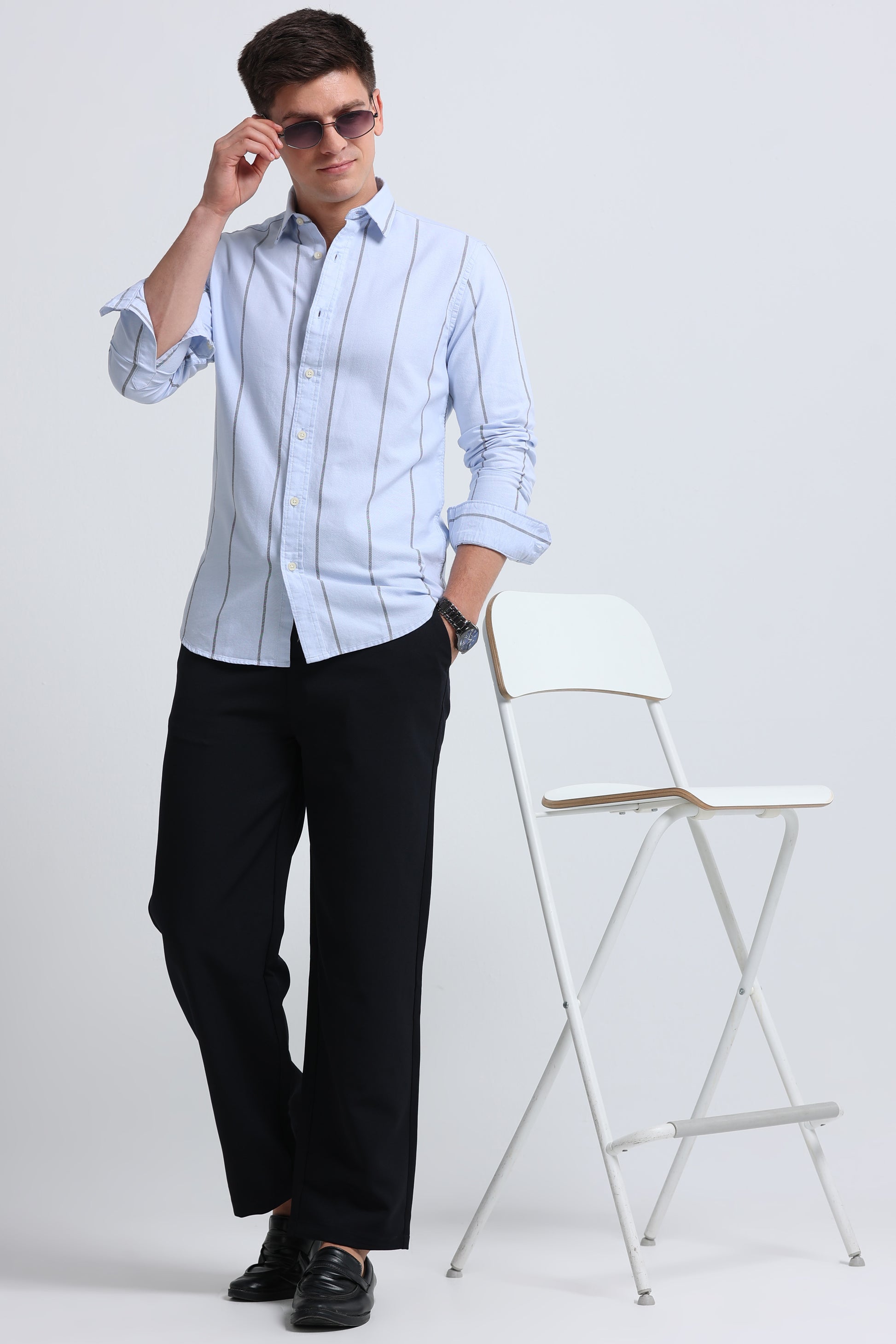 Classic Striped Oxford Cotton Shirt Sky Blue