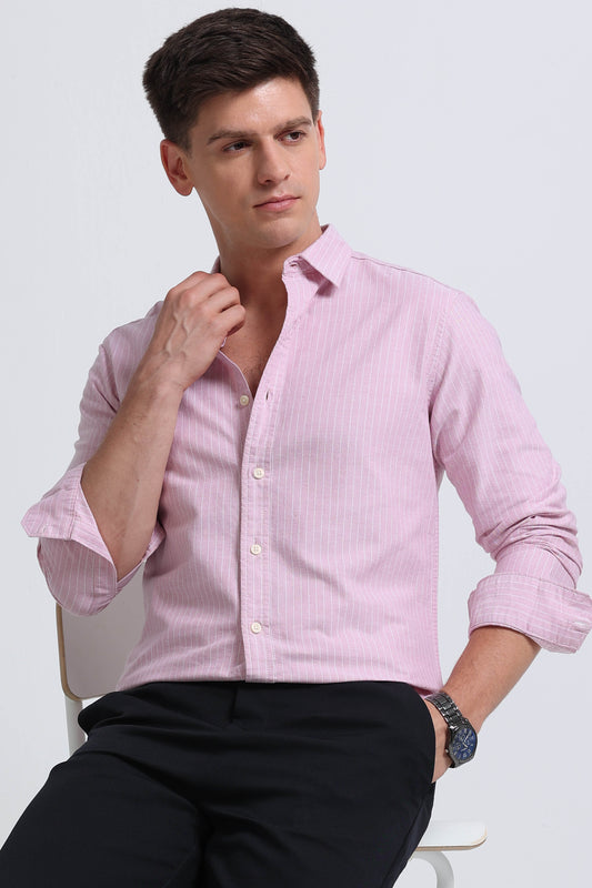 Slim Striped Cotton Oxford Shirt Pink