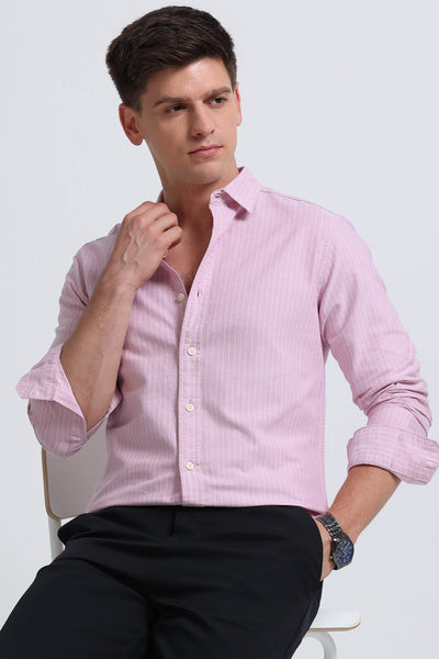 Slim Striped Cotton Oxford Shirt Pink