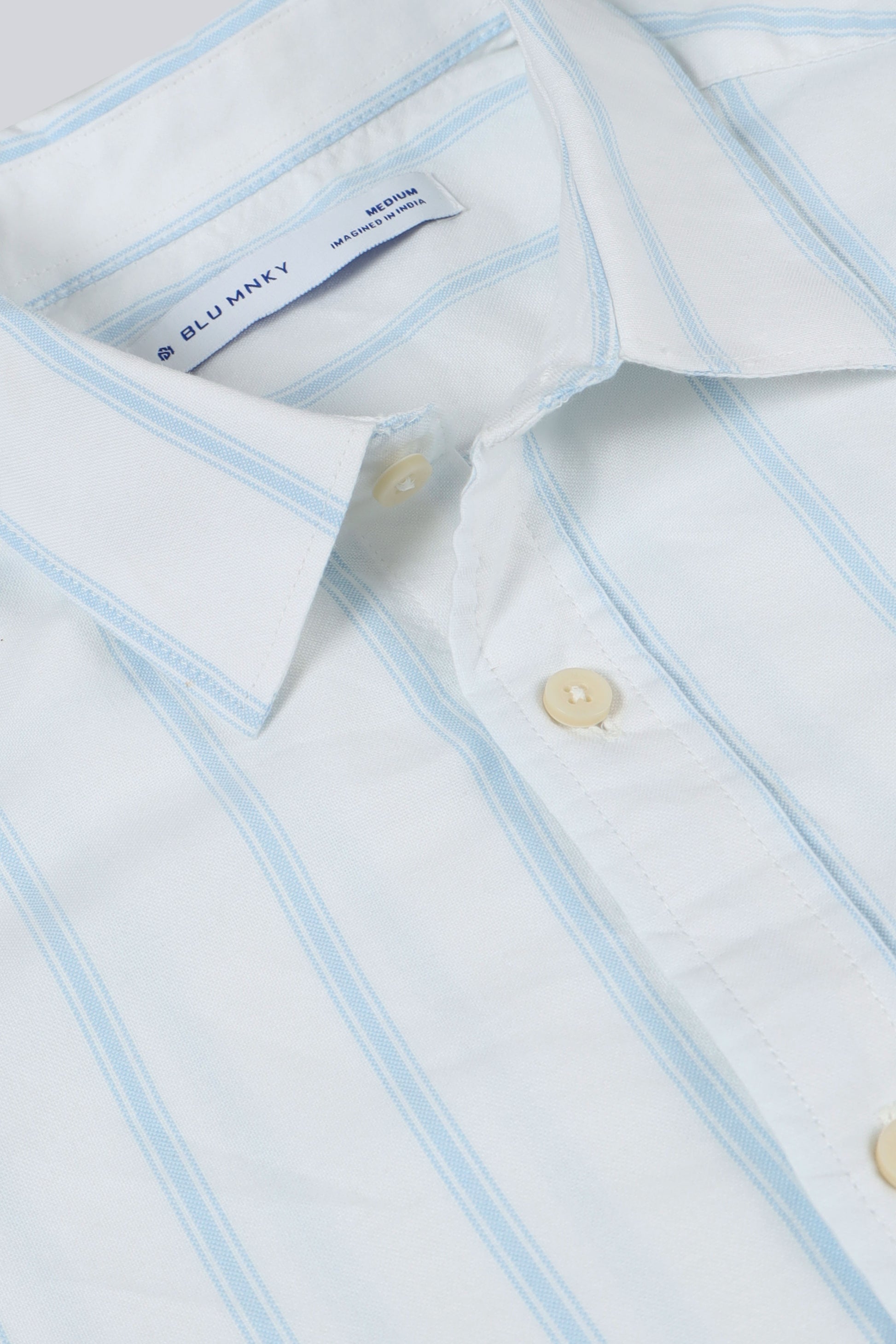 Classic Striped Oxford Cotton Shirt White Sky Blue