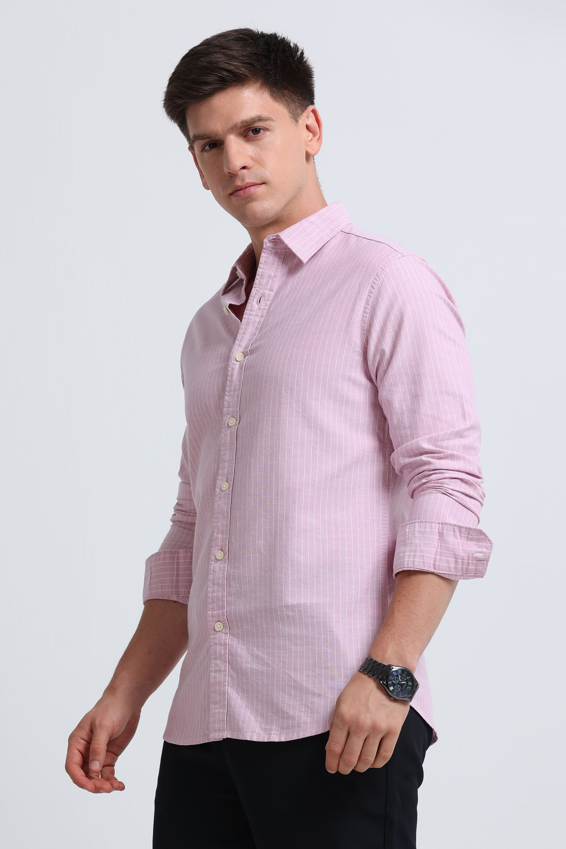 Slim Striped Cotton Oxford Shirt Pink
