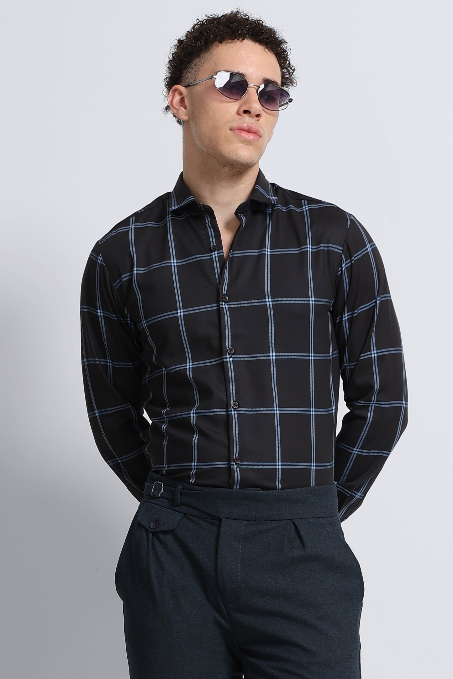 Premium Checked Slim-fit Shirt Black Blue