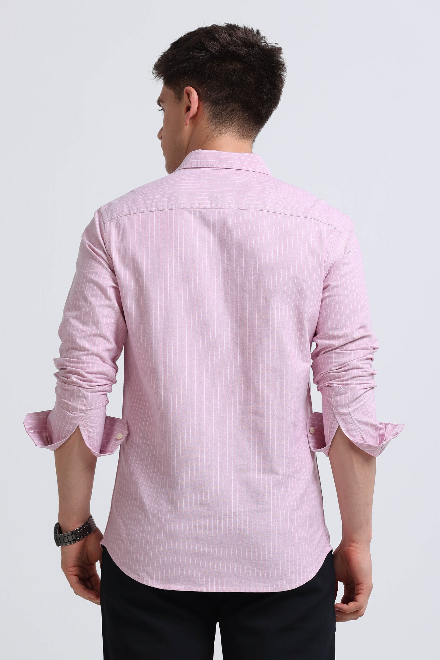 Slim Striped Cotton Oxford Shirt Pink