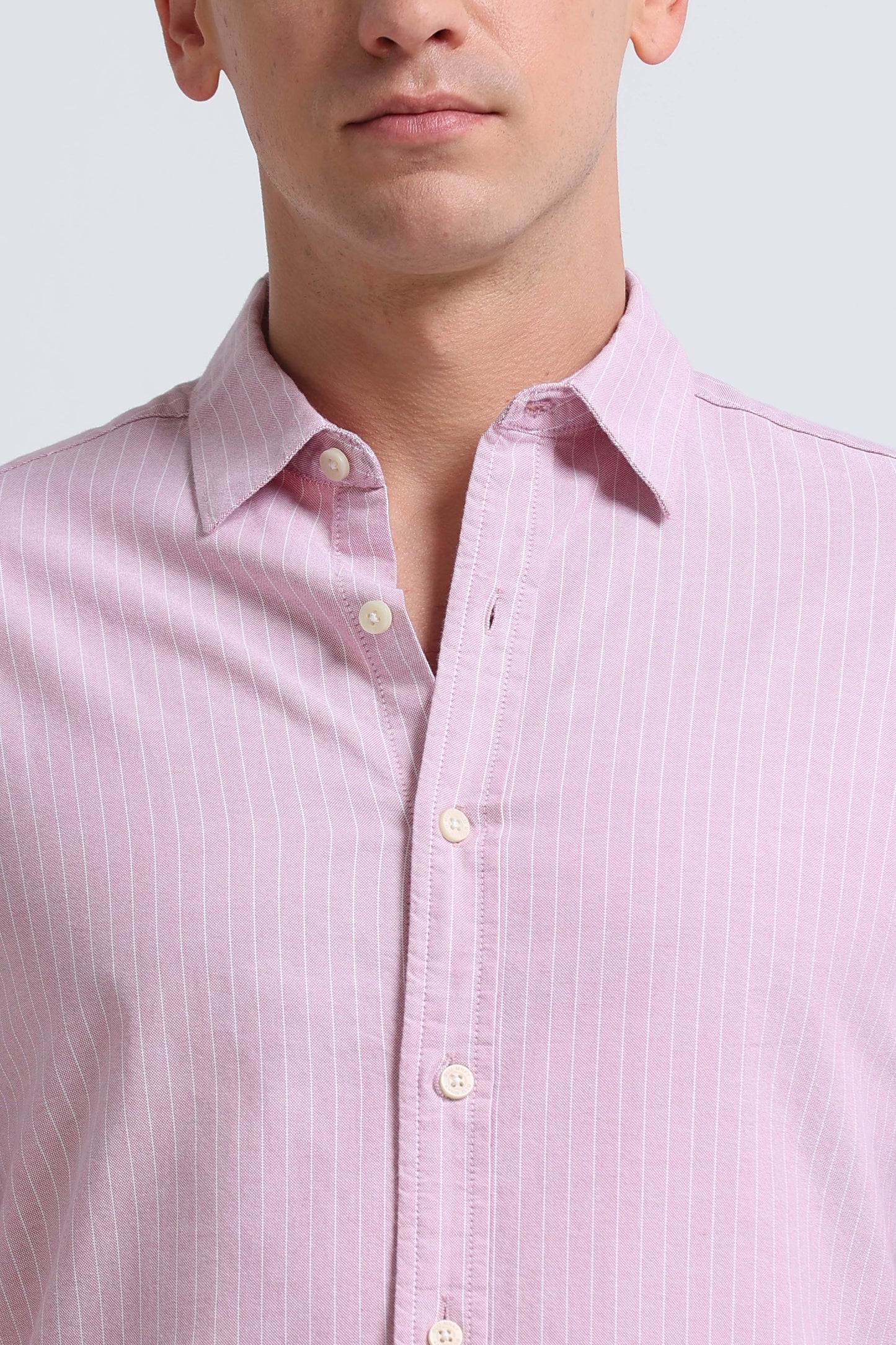 Slim Striped Cotton Oxford Shirt Pink