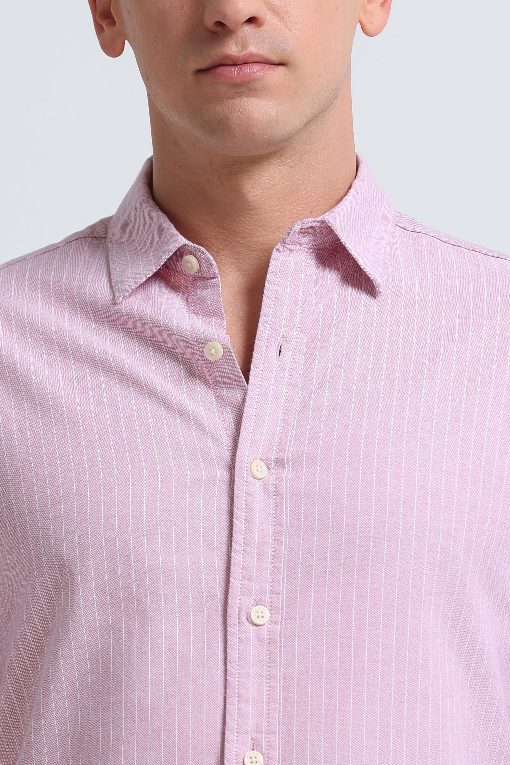 Slim Striped Cotton Oxford Shirt Pink