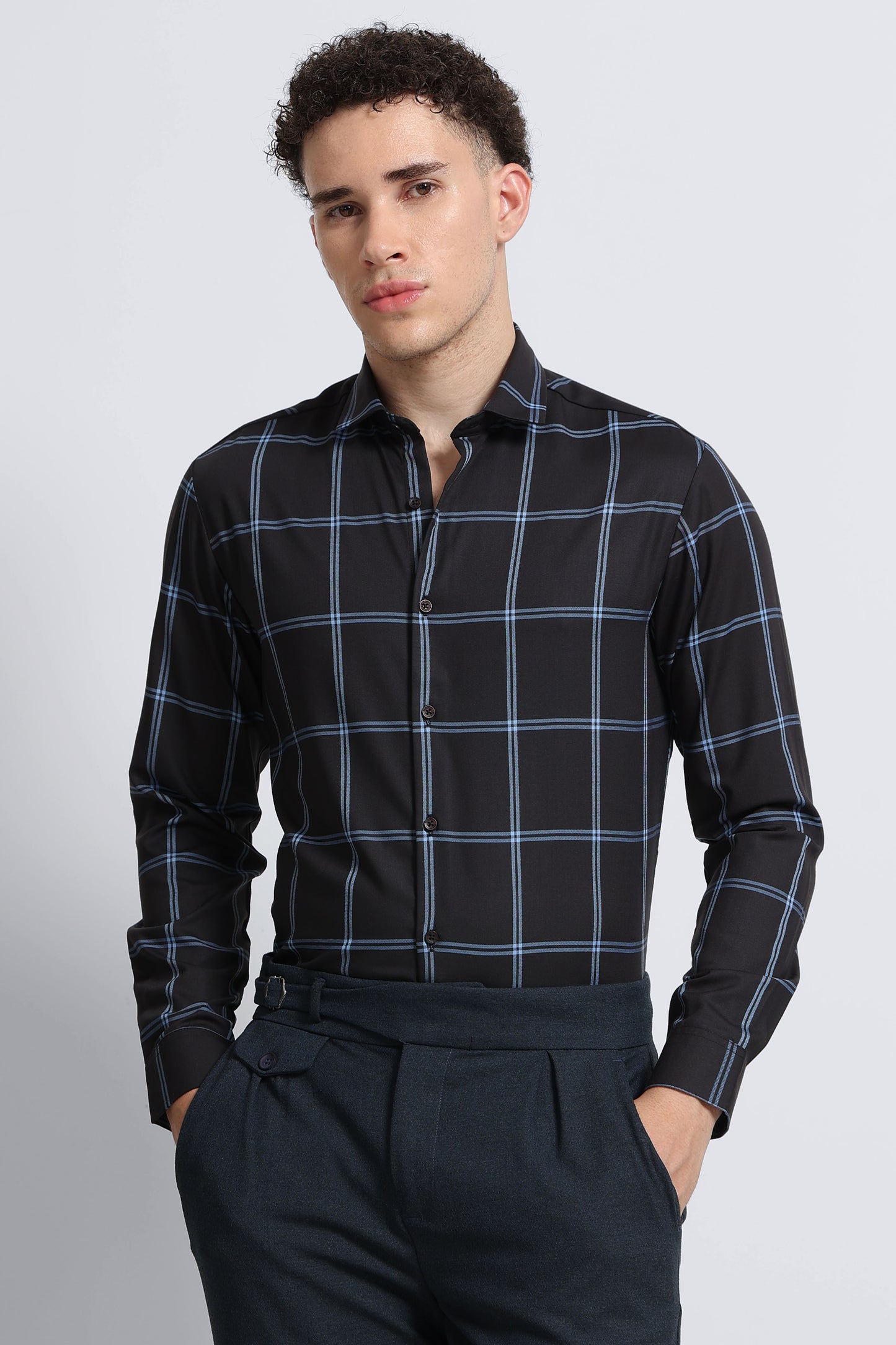 Premium Checked Slim-fit Shirt Black Blue