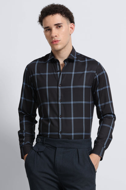 Premium Checked Slim-fit Shirt Black Blue