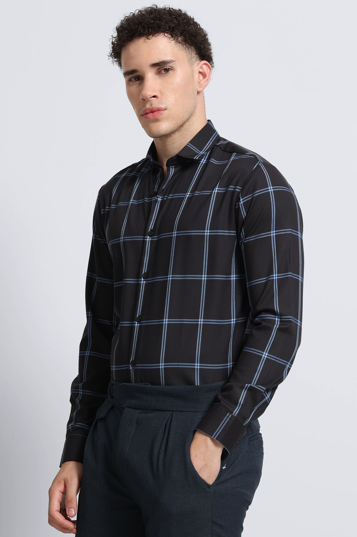 Premium Checked Slim-fit Shirt Black Blue