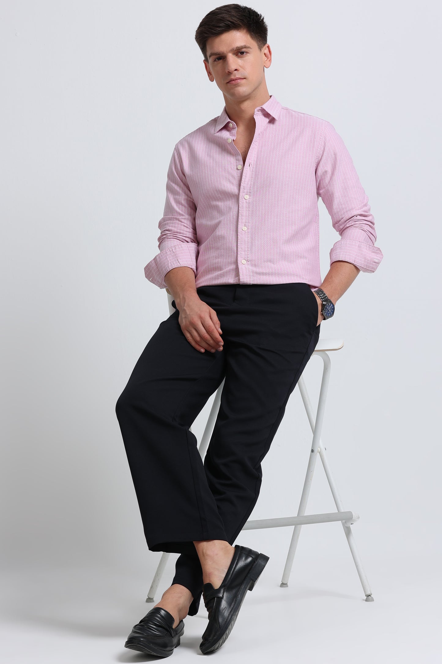 Slim Striped Cotton Oxford Shirt Pink