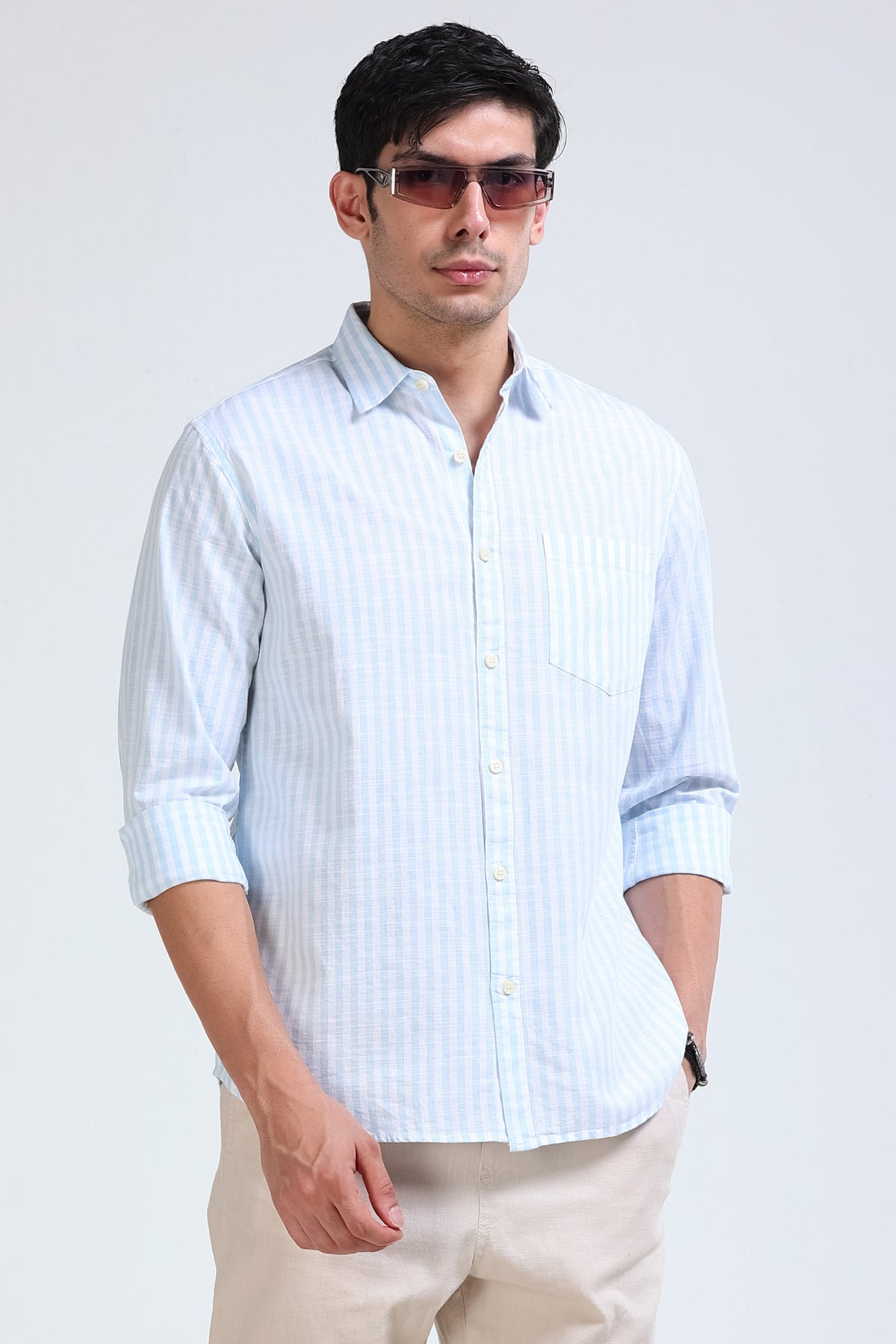 Sky Blue Pinstripe Shirt - Slim Fit