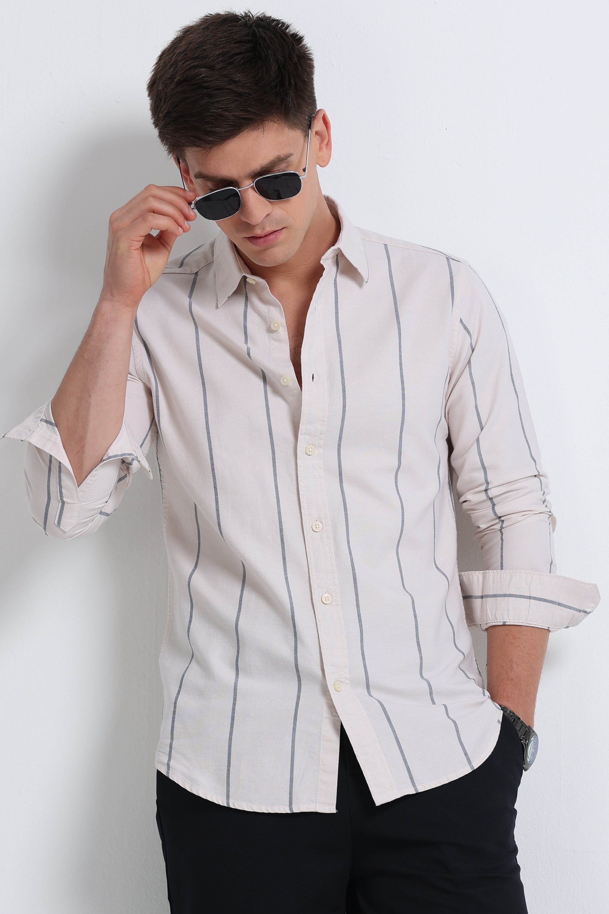 Classic Striped Oxford Cotton Shirt Lt Cream