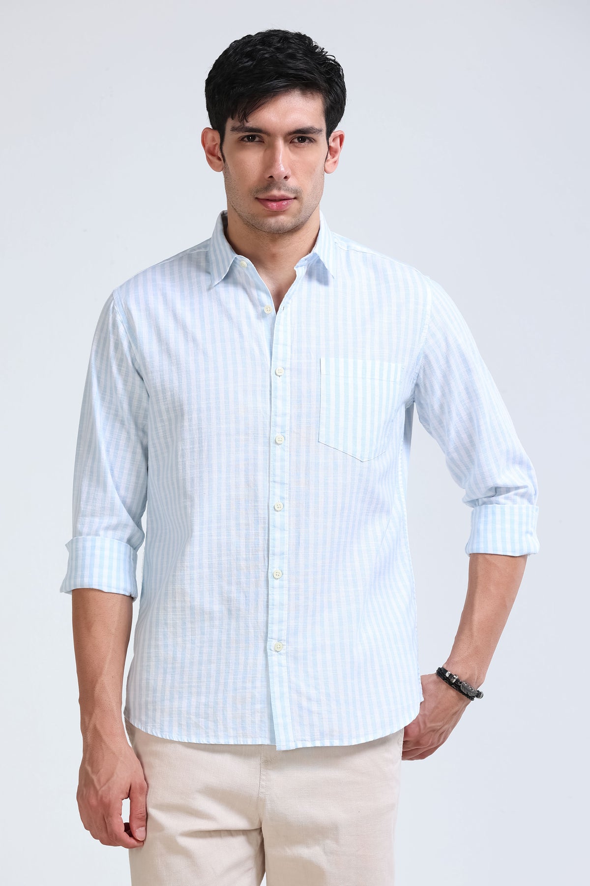 Sky Blue Pinstripe Shirt - Slim Fit