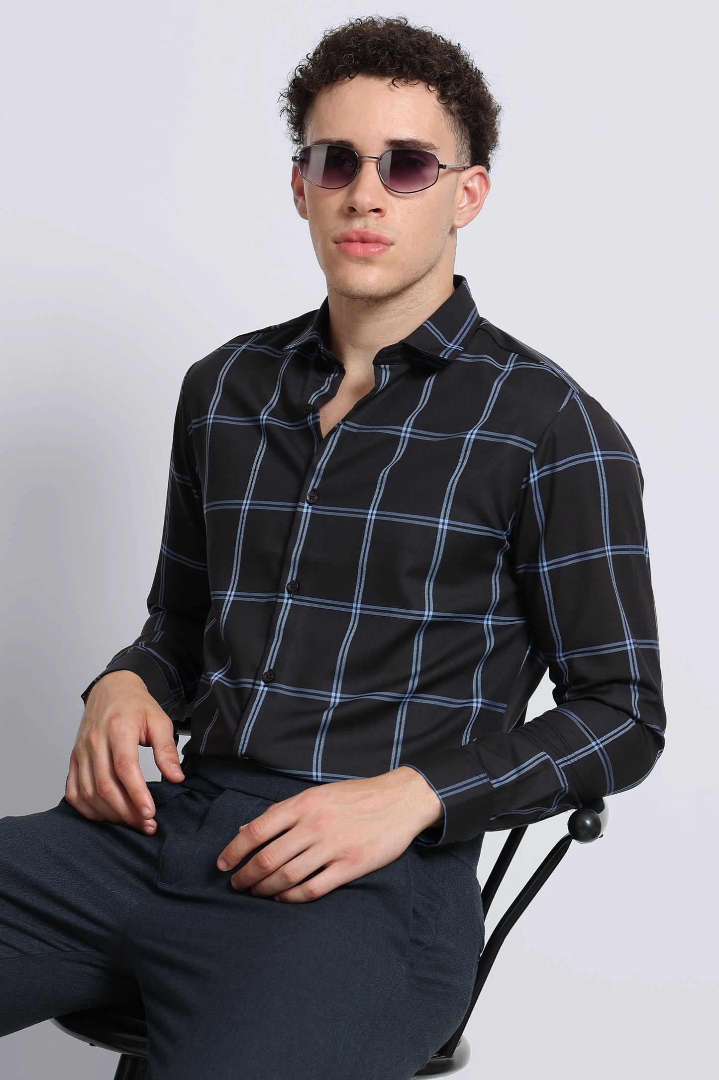 Premium Checked Slim-fit Shirt Black Blue