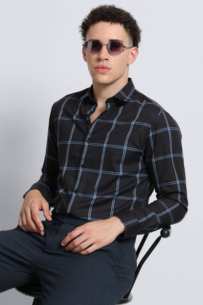 Premium Checked Slim-fit Shirt Black Blue