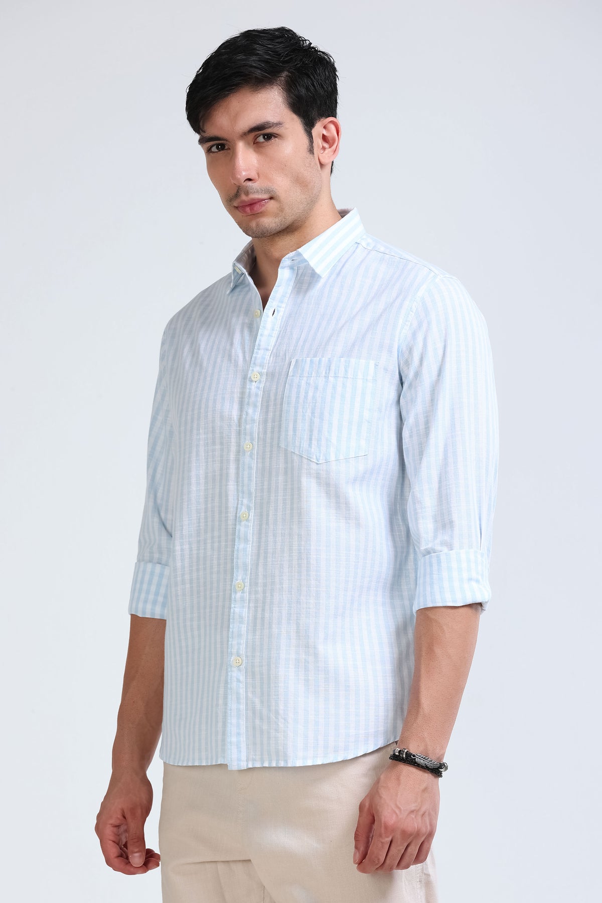 Sky Blue Pinstripe Shirt - Slim Fit