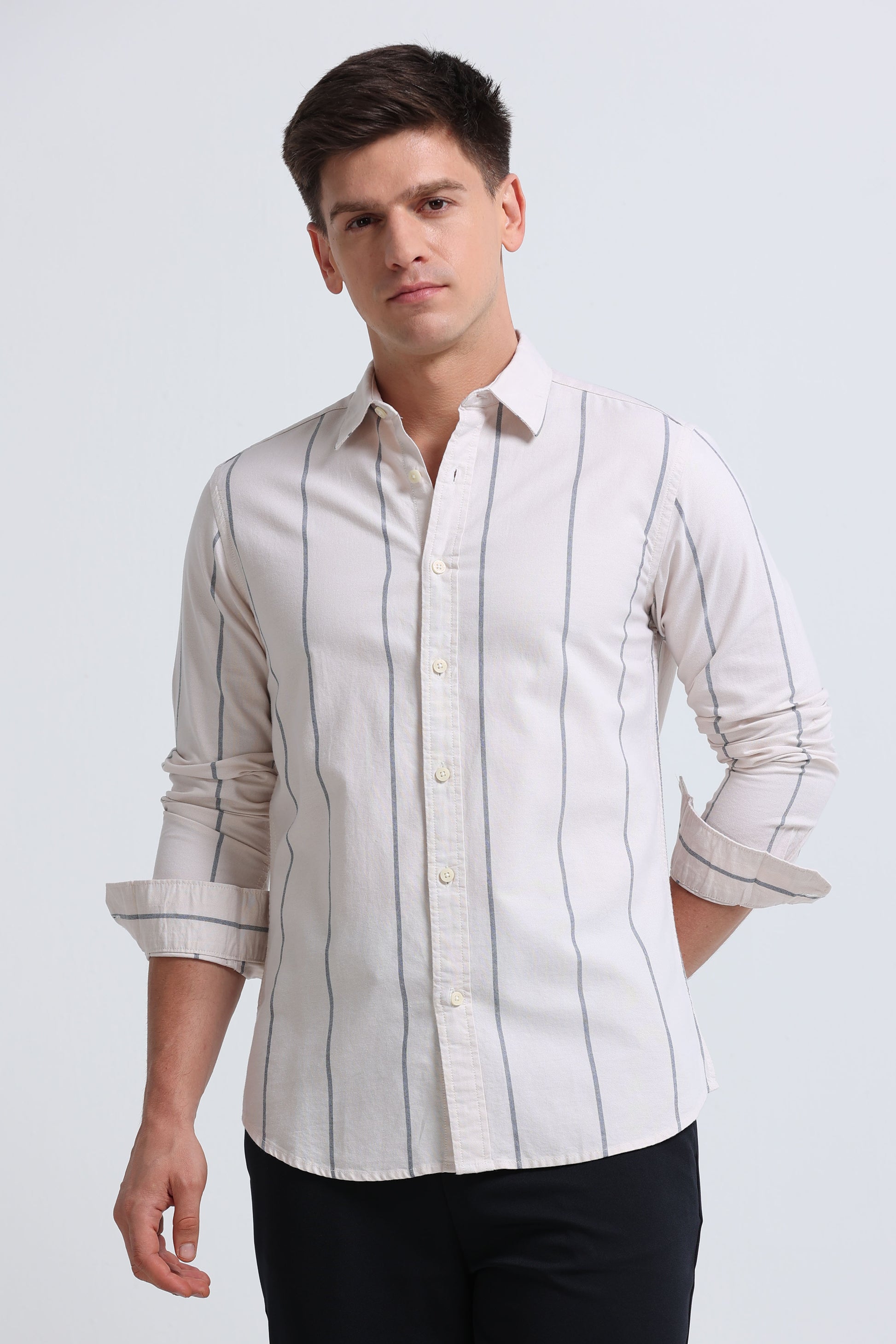 Classic Striped Oxford Cotton Shirt Lt Cream
