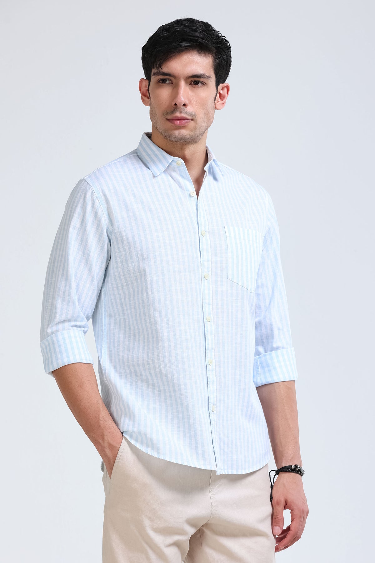 Sky Blue Pinstripe Shirt - Slim Fit