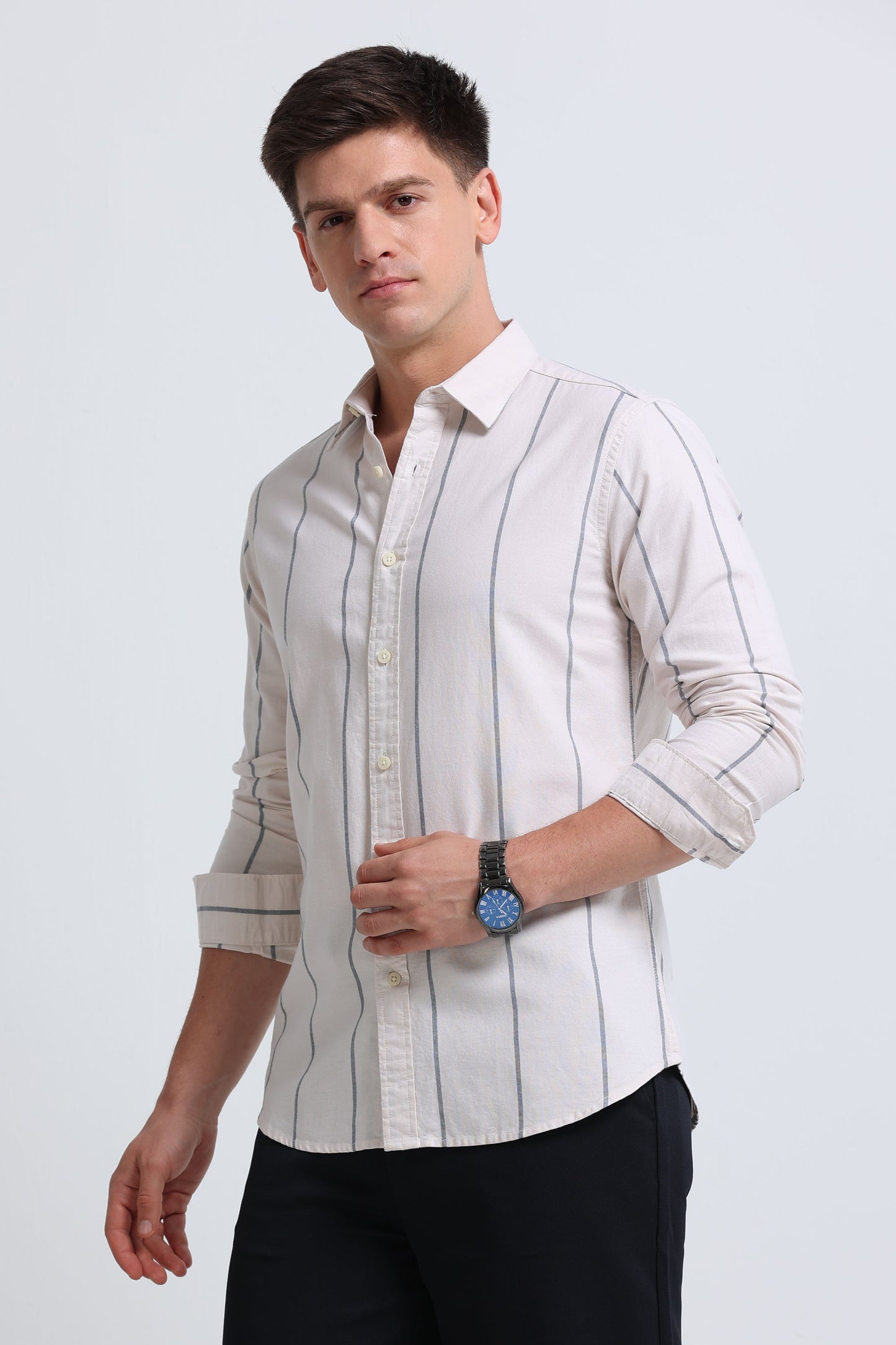 Classic Striped Oxford Cotton Shirt Lt Cream