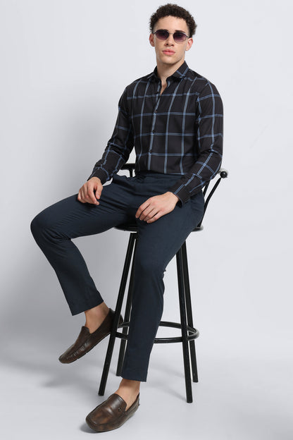 Premium Checked Slim-fit Shirt Black Blue