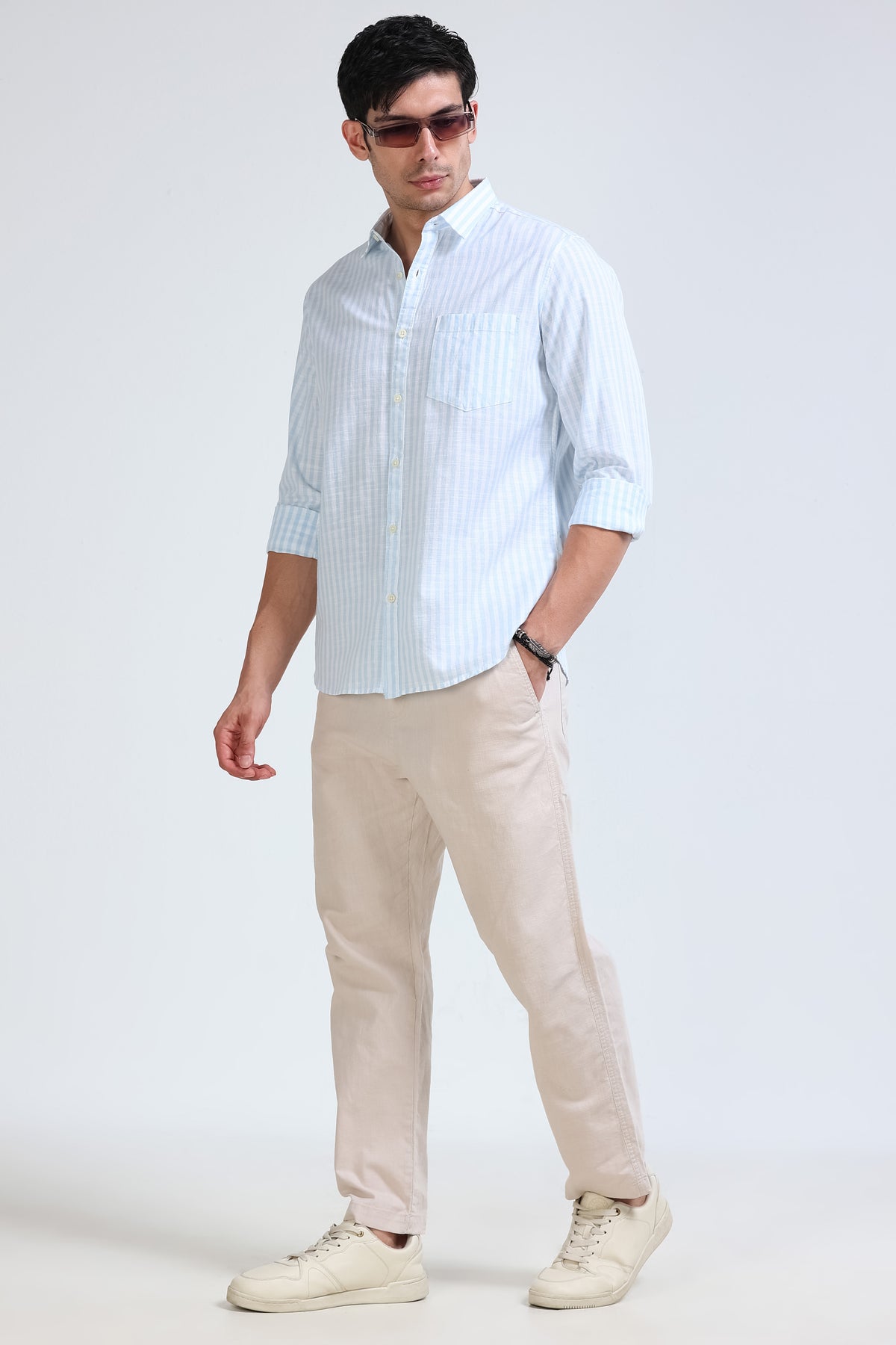 Sky Blue Pinstripe Shirt - Slim Fit