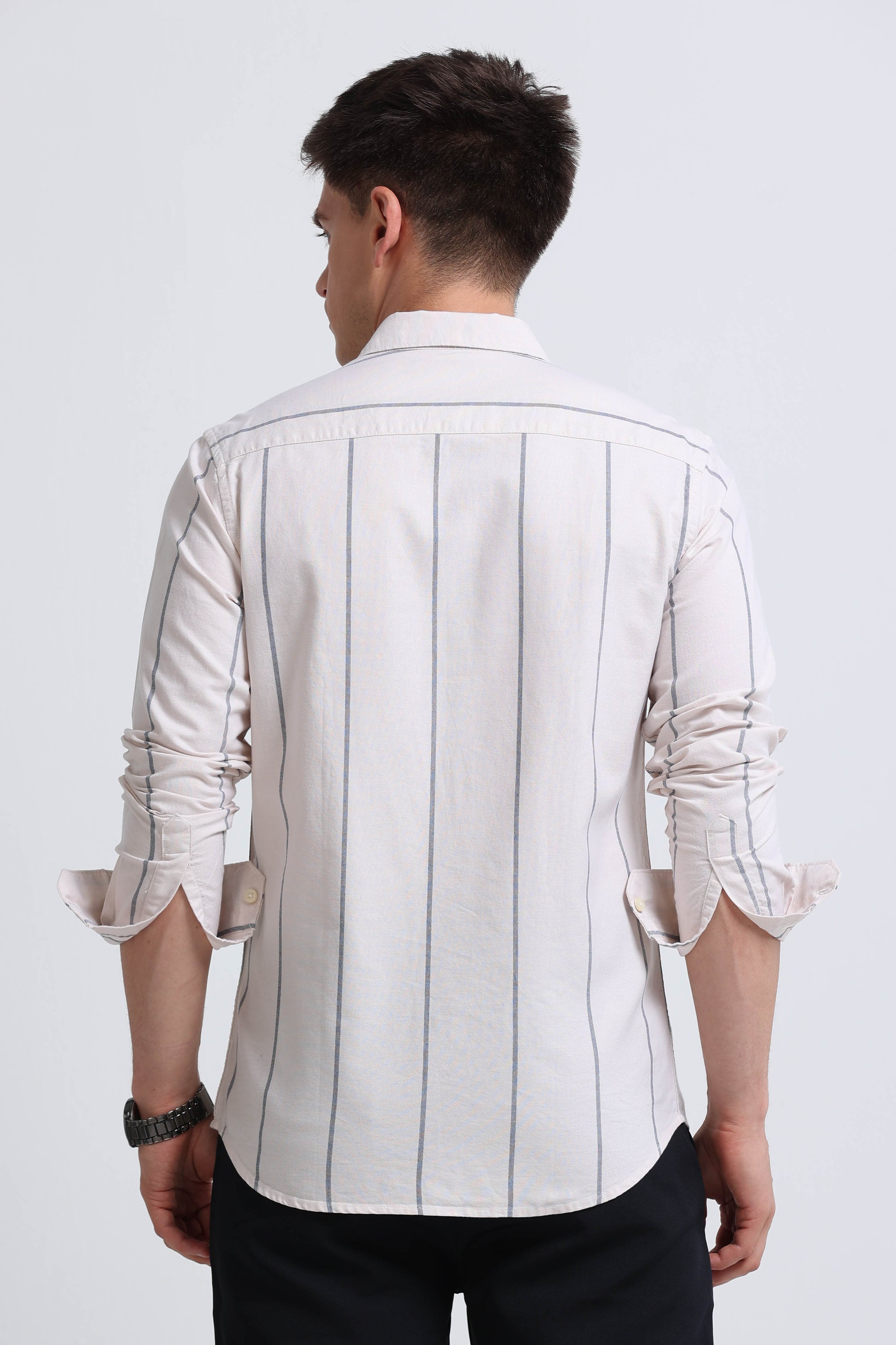 Classic Striped Oxford Cotton Shirt Lt Cream