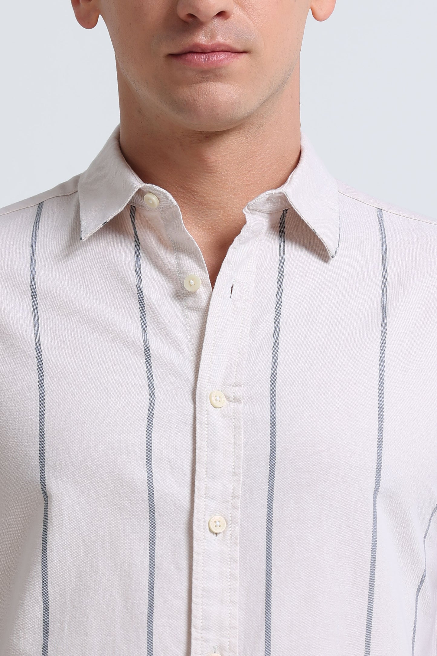 Classic Striped Oxford Cotton Shirt Lt Cream