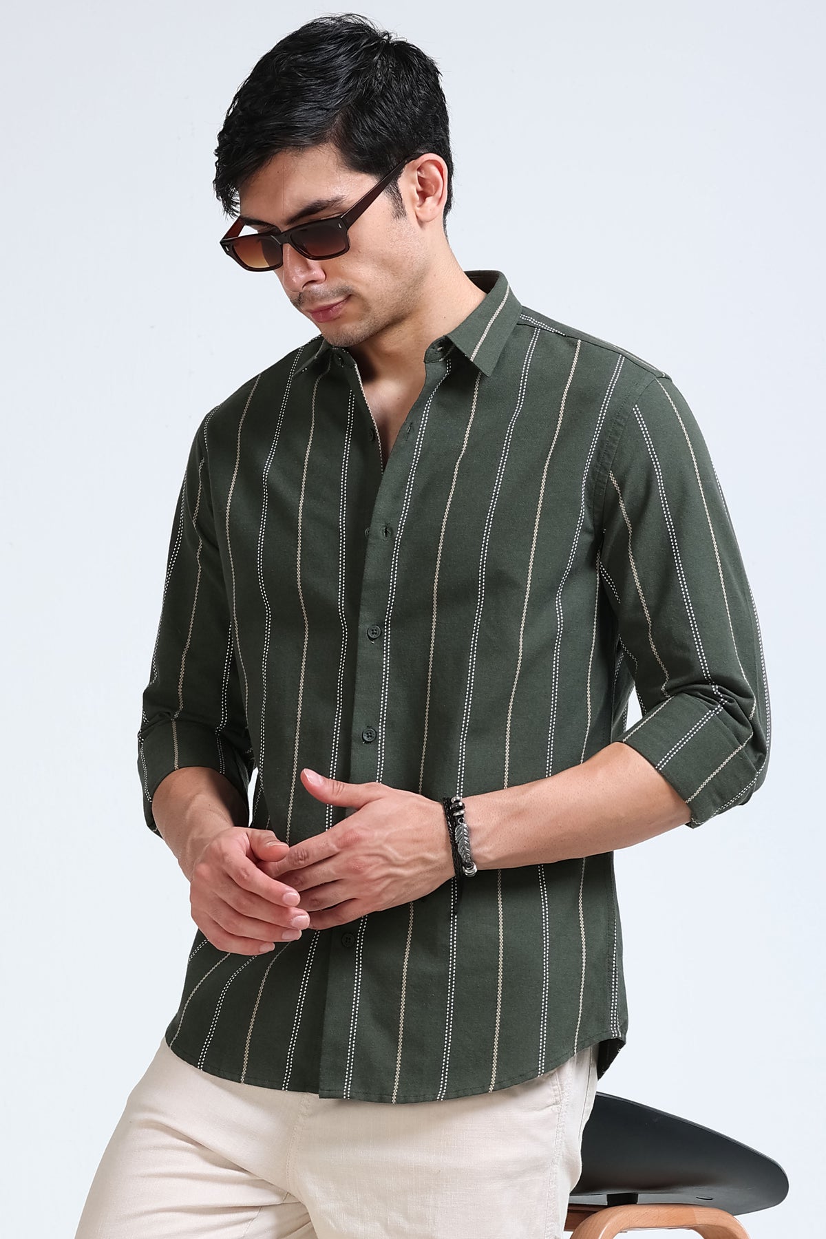 Green Bold Striped Shirt - Slim Fit