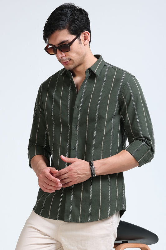 Green Bold Striped Shirt - Slim Fit