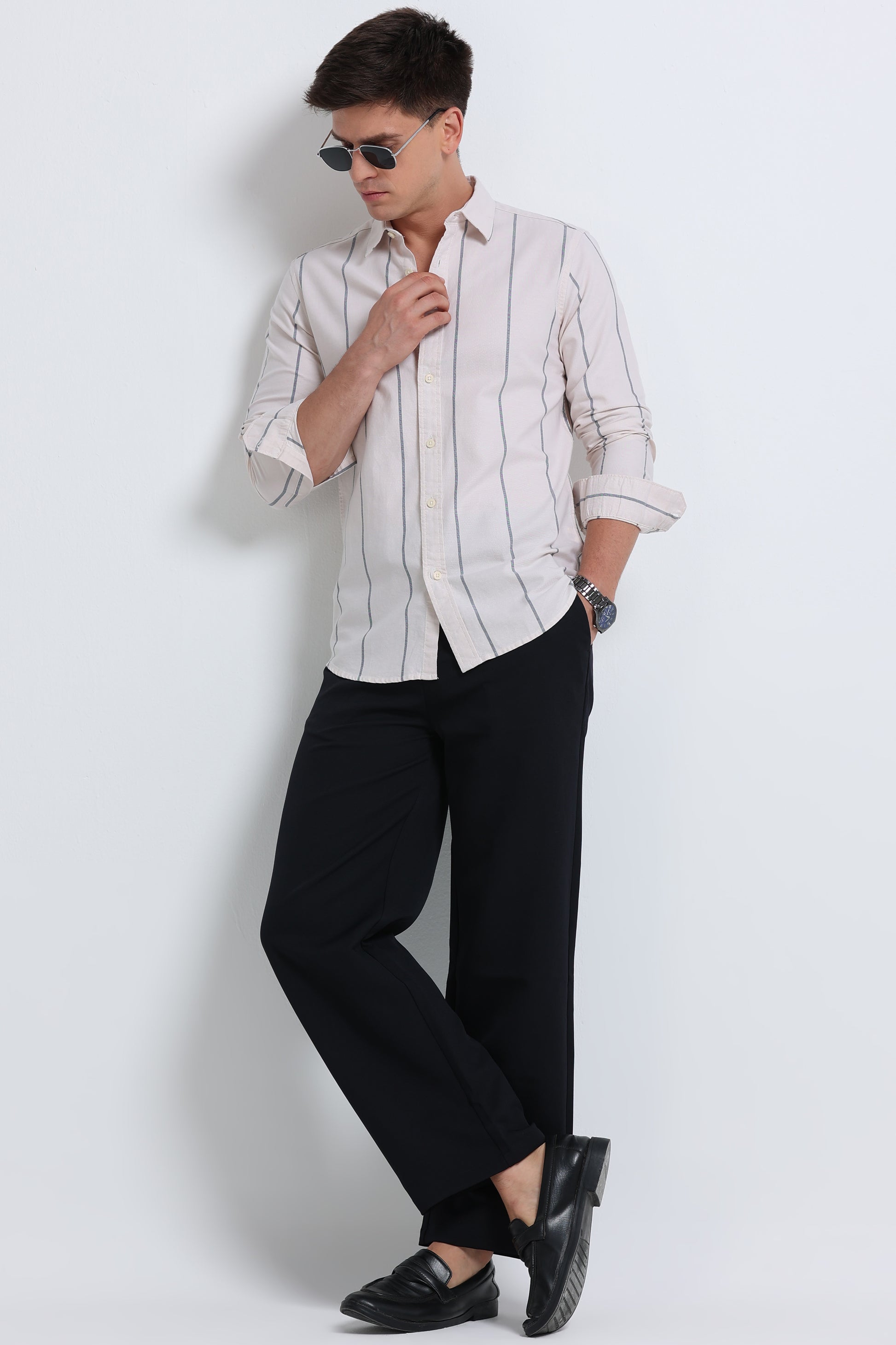 Classic Striped Oxford Cotton Shirt Lt Cream