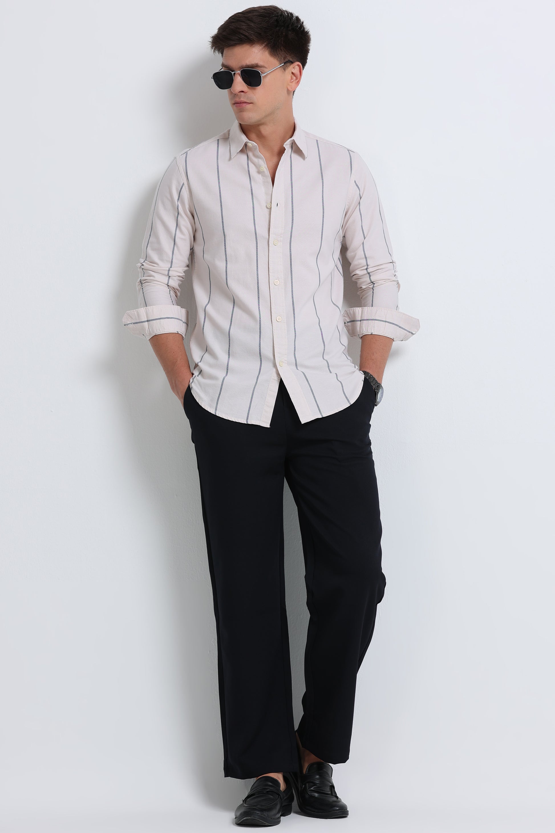 Classic Striped Oxford Cotton Shirt Lt Cream