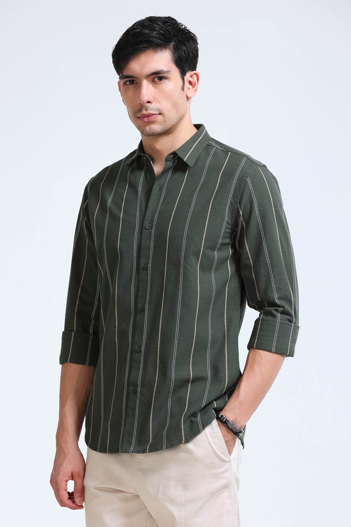 Green Bold Striped Shirt - Slim Fit