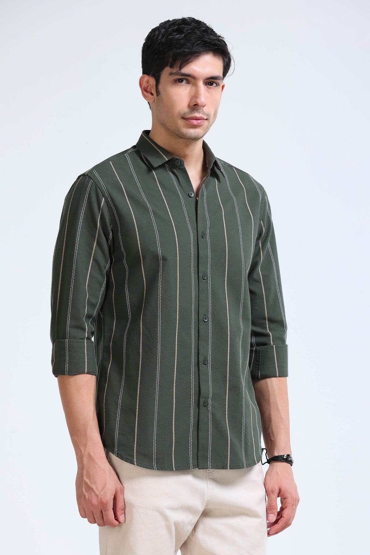 Green Bold Striped Shirt - Slim Fit